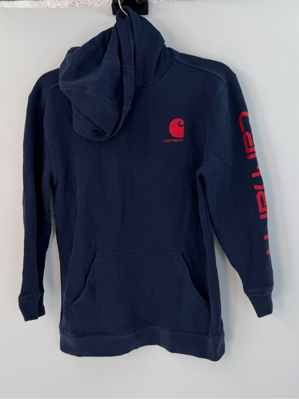Carhartt Navy Pullover Hoodie Red Logo Youth Large 14-16